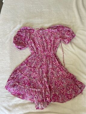 Sky To Moon Floral Pink Puff-Sleeve Tiered Mini Dress